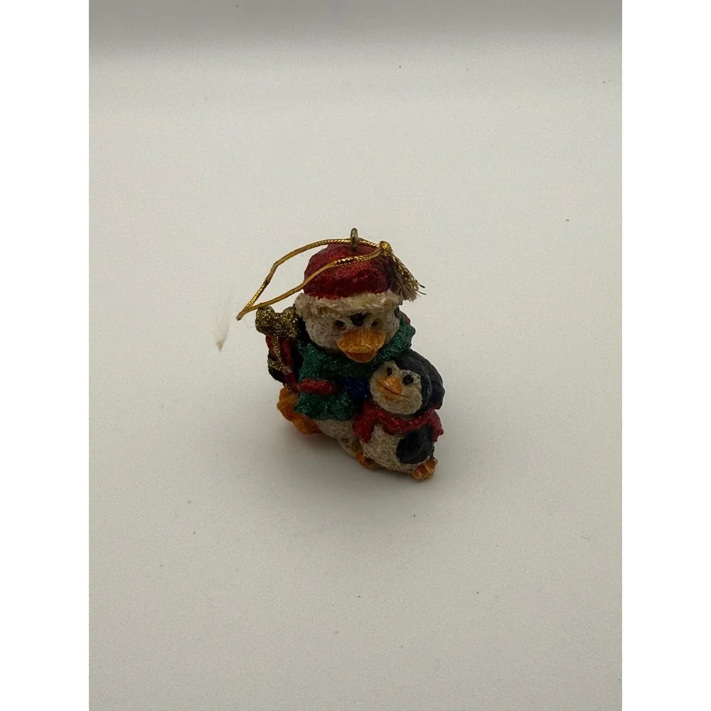 Christmas Penguin Ornament Red Santa Hat Gold Gift Winter Holiday Decor Glitter